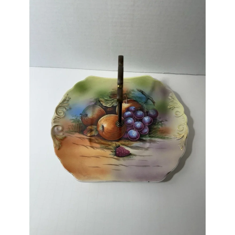 Fruit Tray‎ Candy Dish Trinket Serving Stem Handle Appetizer Nut Vintage Gold